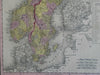 Scandinavia Denmark Sweden Norway Finland Baltic Sea c. 1846-9 Mitchell map