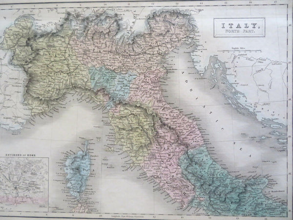 Northern Italy Piedmont Lombardy Tuscany Papal States Rome Venice 1853 Hall map