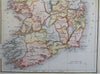 Ireland Dublin Kilarney Galway Cork Belfast c. 1840 Hughes engraved map