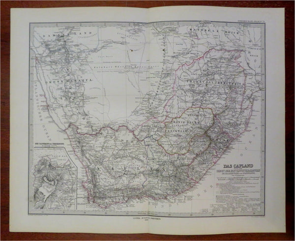 Cape Colony South Africa Boer Republics Cape Town 1880 Petermann detailed map