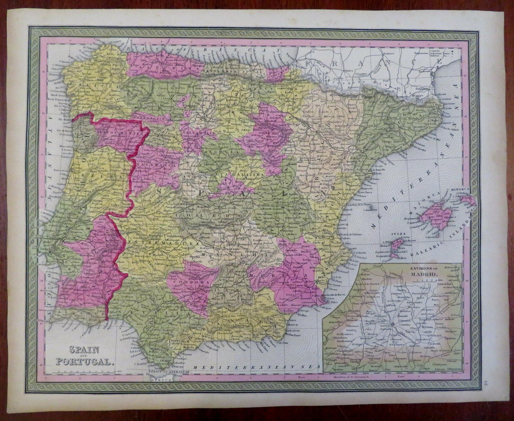 Spain & Portugal Madrid Lisbon Barcelona Pamplona 1848 Cowperthwait Mitchell map