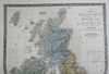 British Isles Ireland United Kingdom 1830's Brue large detailed map hand color