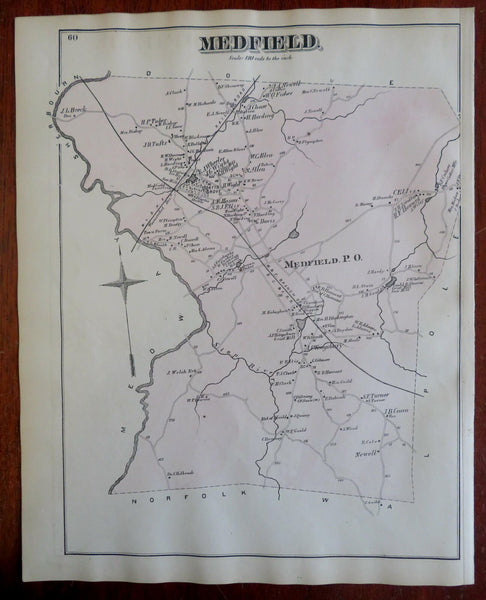 Medfield Township Norfolk County Massachusetts 1871 detailed township map