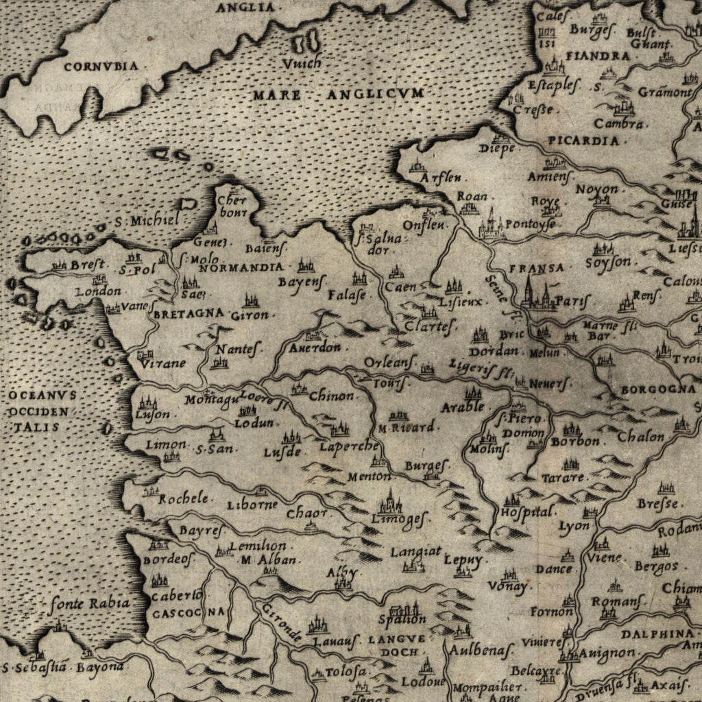 France nova tabula 1599 Ruscelli Rosaccio fine antique map
