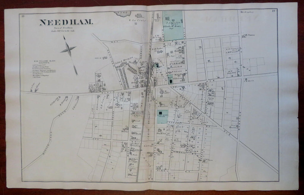 Needham Norfolk County Massachusetts 1871 detailed city plan map home owners