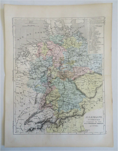 Western Germany German Confederation Bavaria Prussia Hanover c. 1855 Dufour map