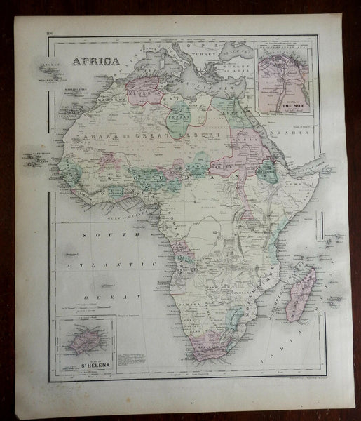 Africa Morocco Egypt Cape Colony St. Helena Nile 1876-9 O.W. Gray color fine map