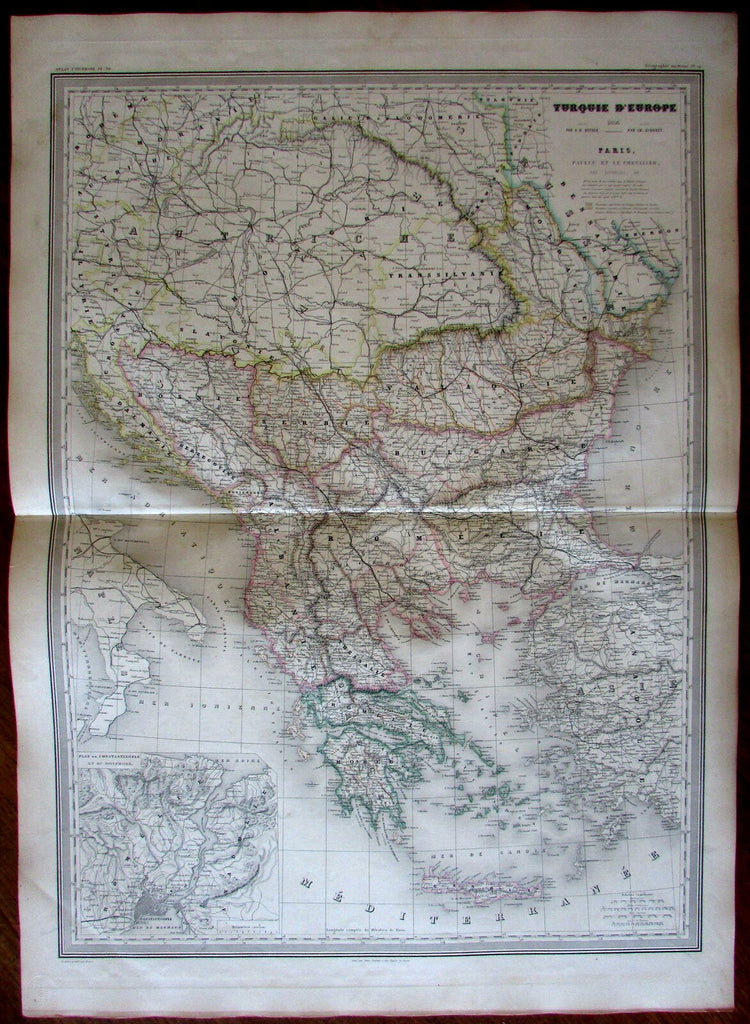 Turkey in Europe Balkans Greece Bulgaria Romelia 1856 Dufour Dyonnet huge map