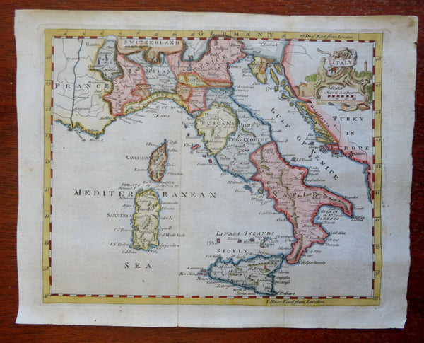 Italian Peninsula Rome Florence Genoa Venice Milan Naples 1771 decorative map