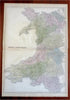 North & South Wales Cardiff Harlech Caernarvon Denbigh 1853 Bartholomew map