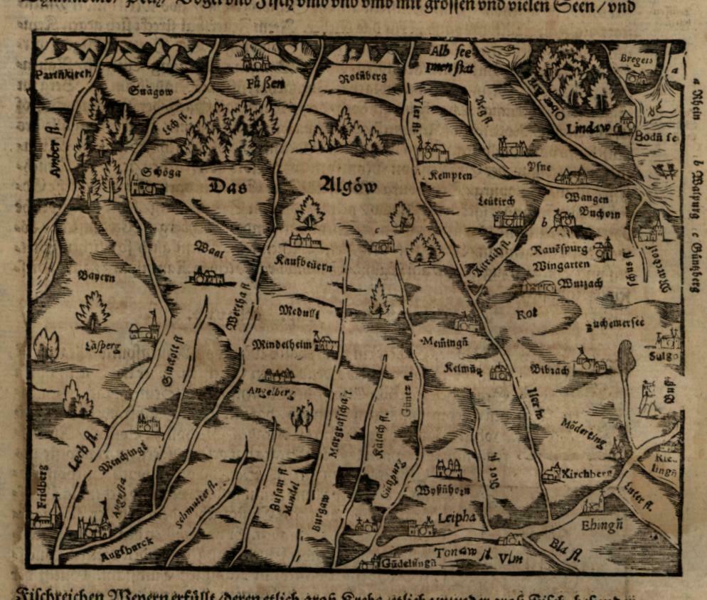 Bavaria & Baden Regions Germany 1598 Munster Cosmography wood cut map