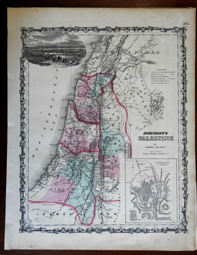 Holy Land Palestine Israel Jerusalem 1862 Johnson & Ward map Civil War-era Issue