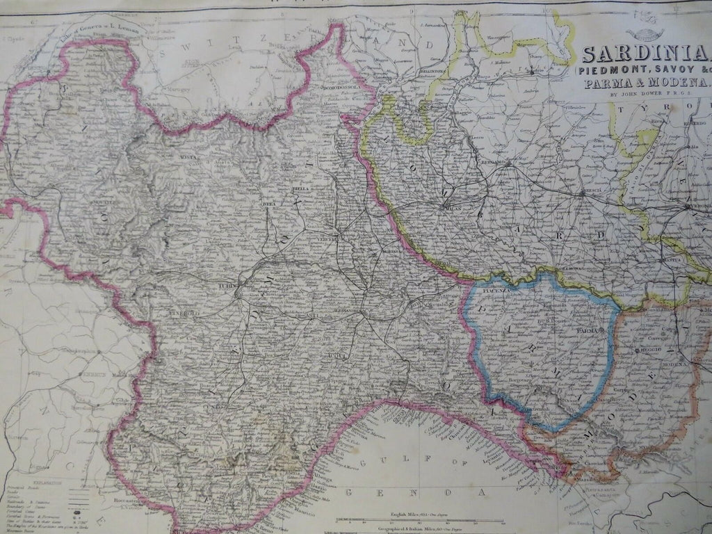 War Map Northern Italy Sardinia Piedmont Savoy Parma Modena c.1856-72 Weller map