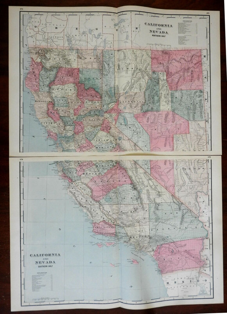 California Nevada large 2 sheet map San Francisco Los Angeles 1894 Walker map
