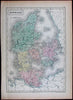Denmark Copenhagen Jutland Holstein railroads Hamburg Germany 1853 Black old map