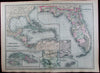 Florida state Panama Nicaragua Proposed Canals Bermuda 1889 Bradley huge old map