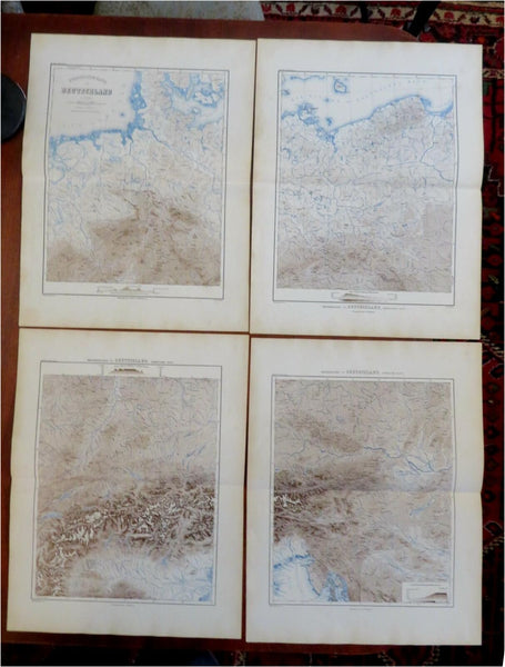 Altitude Map of Germany Geography Mountain Rangers 1873 Ravenstein 4 sheet map