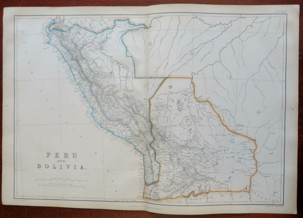 Peru & Bolivia Lima La Paz Andes South America 1860 Lowry large hand color map