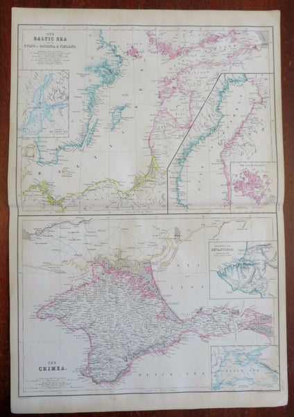 Baltic Sea Region & The Crimea Russia 1860 Weller & Bartholomew large color map