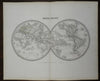 World Map in Two Hemispheres c. 1850 Tardieu large engraved map