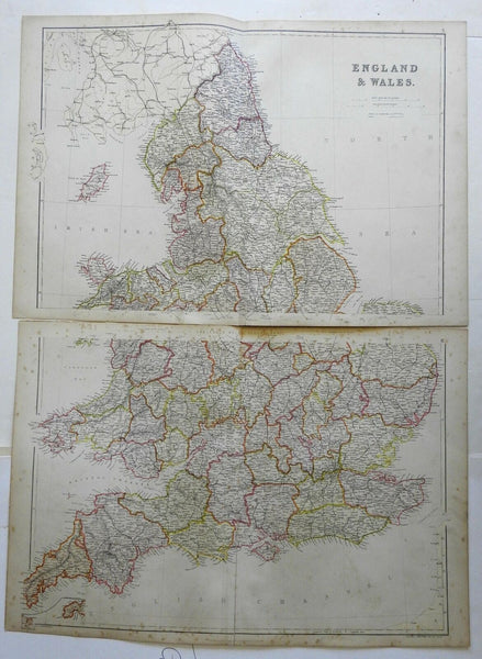 England Wales United Kingdom English Counties 1882 two sheet detailed map