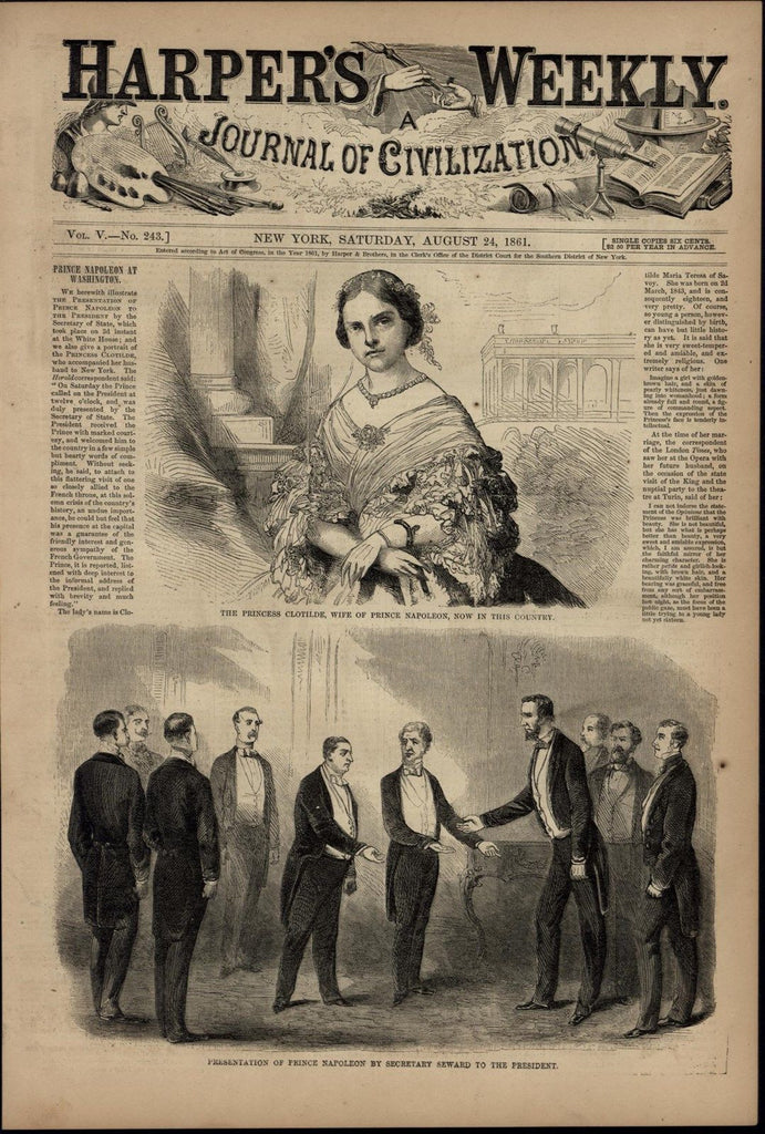 Prince Napoleon Meeting Abraham Lincoln nice 1861 great old print for display