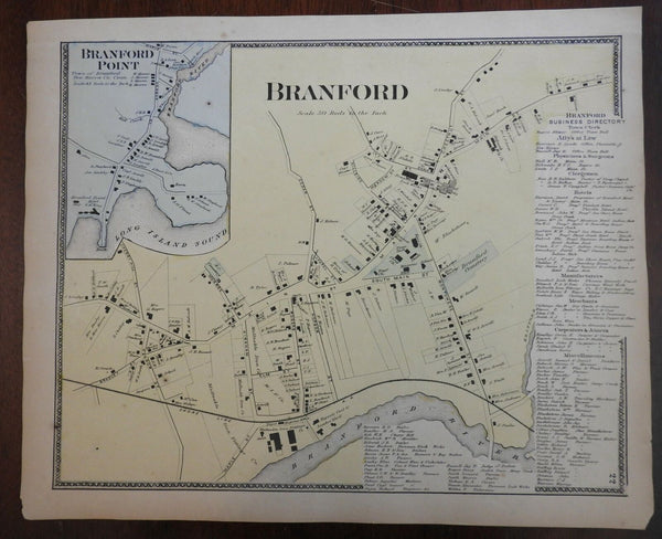 Branford & Branford Point Connecticut 1868 Beers township map Long Island Sound