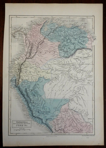 Venezuela Colombia Ecuador Peru Bolivia 1856 A. & C. Black engraved map