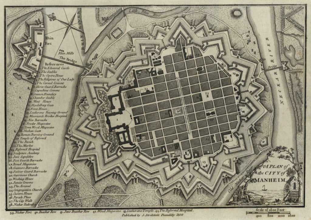 Mannheim Germany city plan 1800 Stockdale detailed attractive scarce map