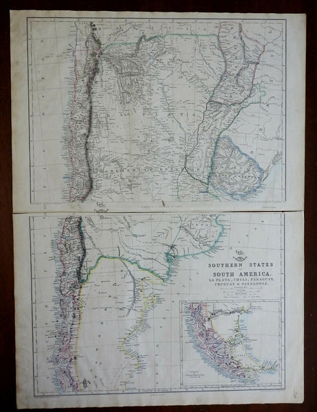 Chile Argentina Uruguay Paraguay Patagonia La Plata 1863 Lowry two sheet map
