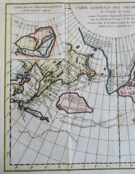 Admiral de Fonte discoveries Fictional Mer de l'Ouest 1752 de L'Isle large map