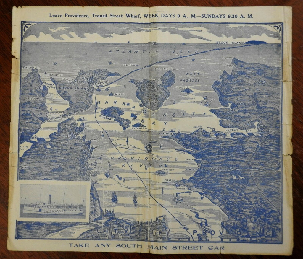 Providence RI Bay Steamboat Co. Block Island 1914 rare promo birds-eye view map
