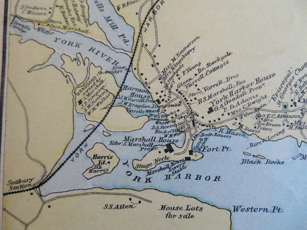 York Harbor & York Beach York County Maine Hotel Bartlett 1893 Stuart map