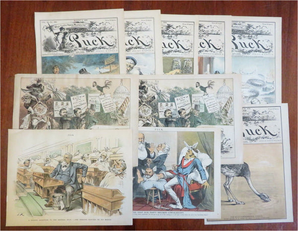 Keppler Art Political Humor 1880's Puck Political Cartoons Lot x 10 color prints