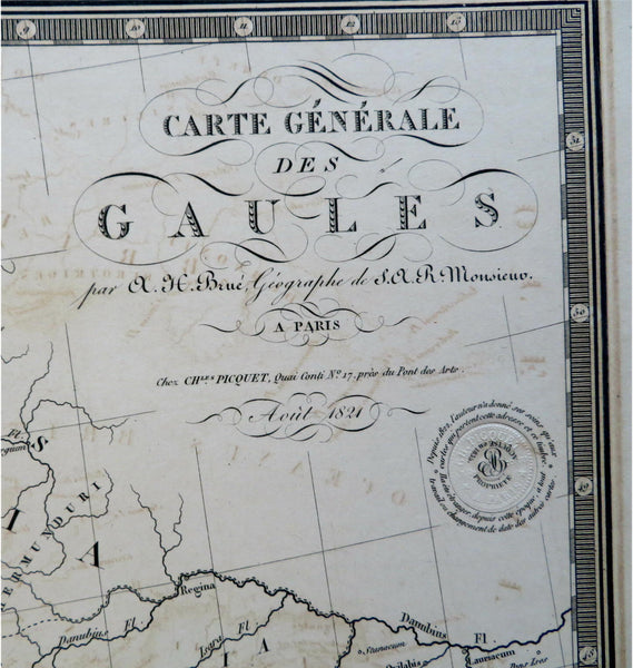 Gallic Tribes Ancient Europe Gaul Rome 1824 Brue large detailed map ha ...