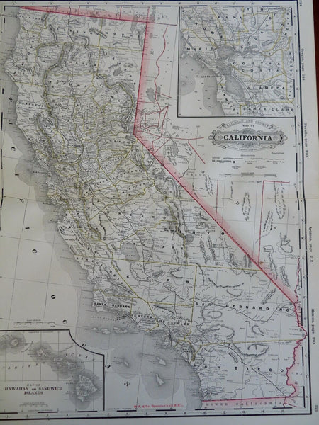 California state map 1887-90 Cram scarce large detailed map