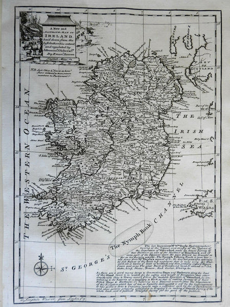 Ireland country by itself 1760 Eman. Bowen fine decorative map