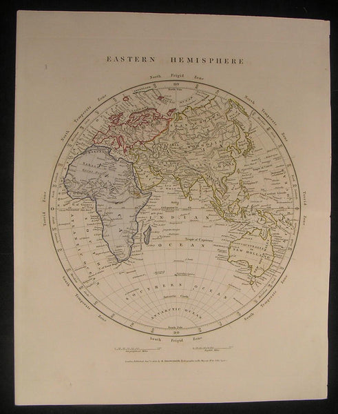 Eastern Hemisphere Africa Mountains of the Moon 1828 antique hand color map