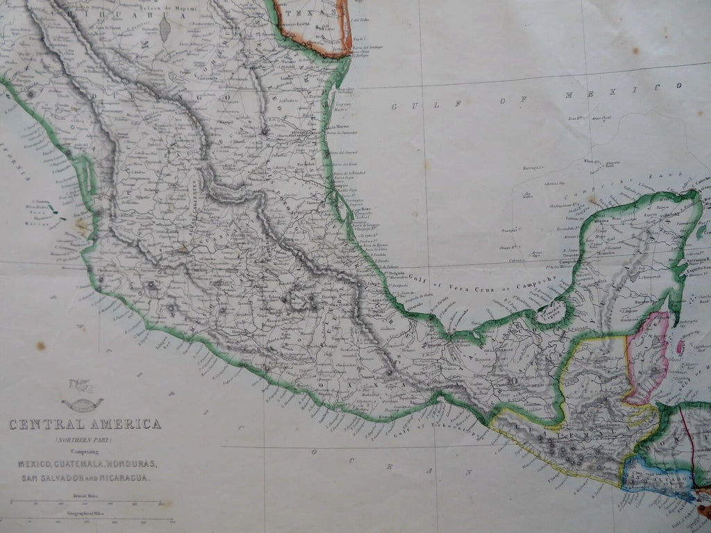 Central America Mexico Texas Guatemala Honduras Nicaragua c. 1856-72 Weller map