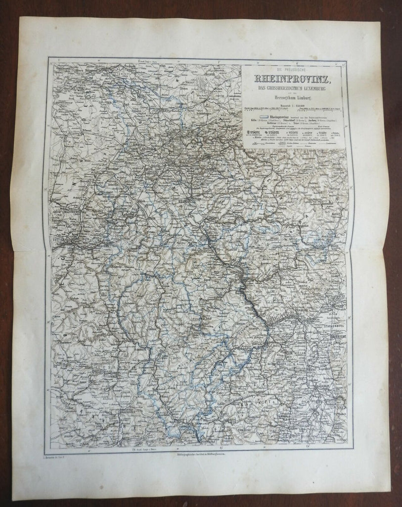 Prussian Rhineland Cologne Dsseldorf Rhine River 1873 Ravenstein map