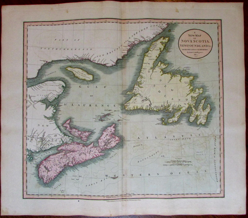 Nova Scotia Newfoundland Gulf St Laurence 1811 John Cary lovely large old map
