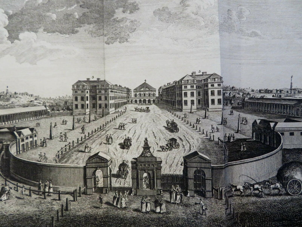 Foundling Hospital London England Carriages c. 1750 engraved architectural view
