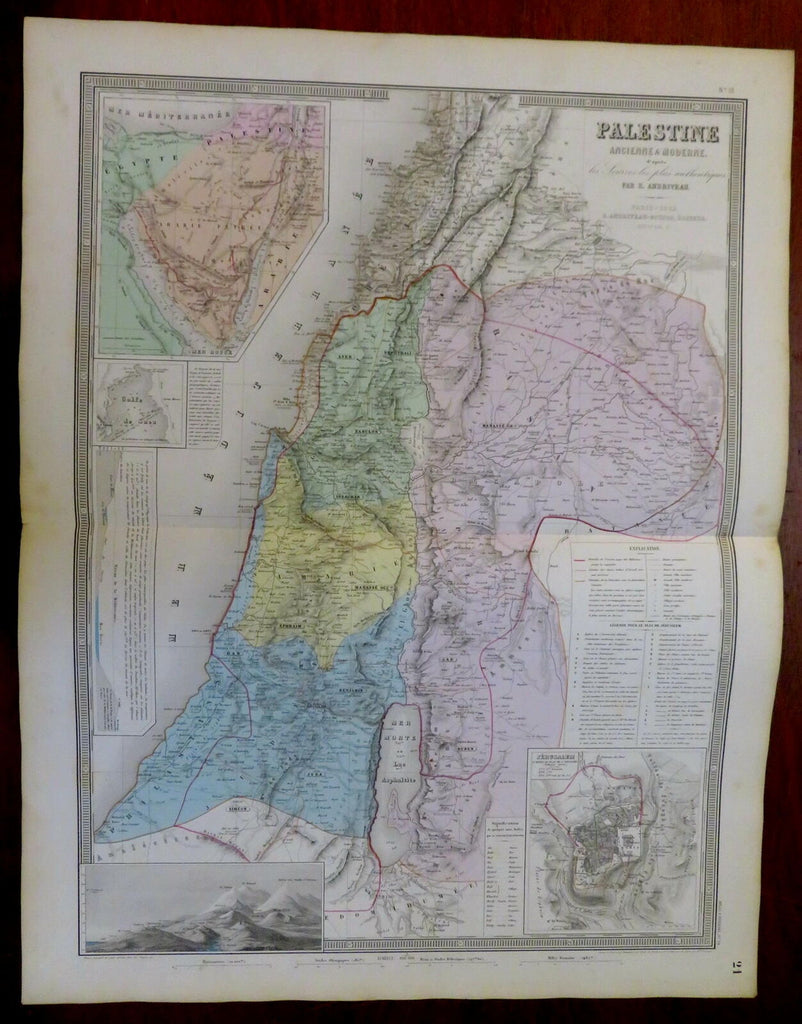 Holy Land Palestine Israel Sinai Jerusalem 1862 Andriveau-Goujon large map