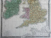 British Isles Ireland United Kingdom 1850's Brue large detailed map hand color