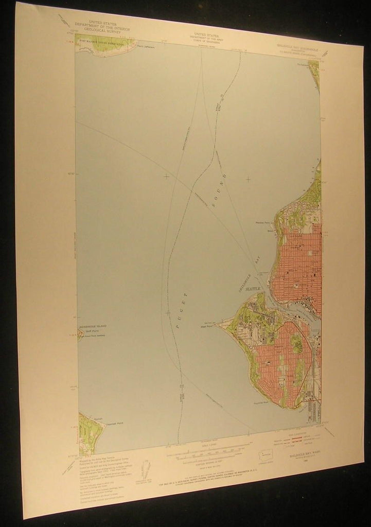 Shilshole Bay Washington Puget Sound Yeomalt 1954 antique color lithograph map