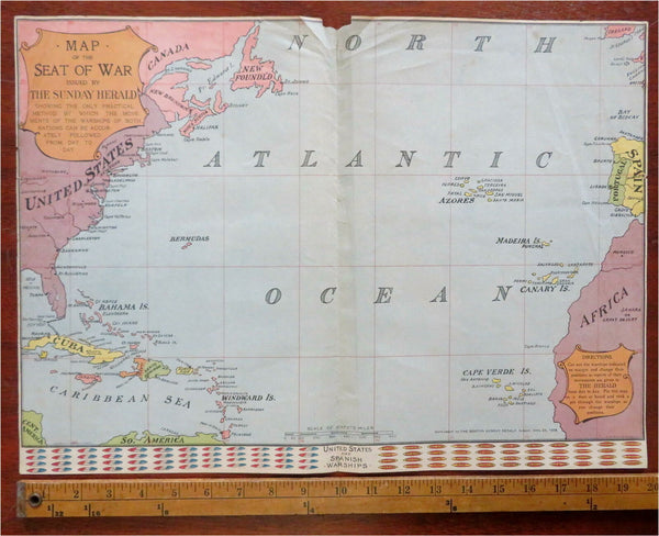 Spanish-American War Atlantic Ocean Ship Movements 1898 Boston Sunday Herald map