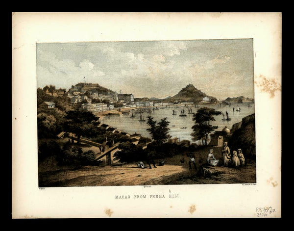 Macao China from Penha Hill 1856 Perry Birds-eye view antique lithograph print
