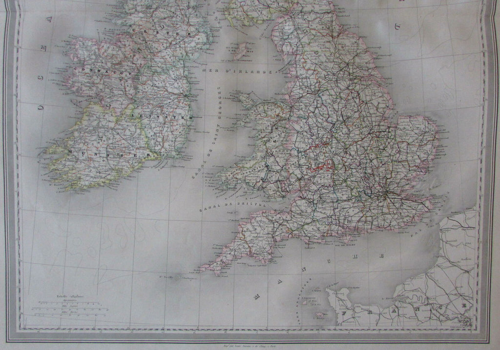 British Isles Ireland England Wales Scotland 1858 huge Dufour antique map