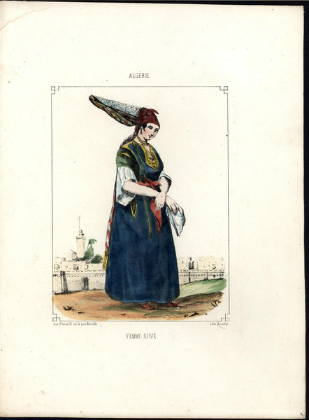 Jewish Woman of Algeria c. 1850's lovely antique color lithograph print