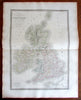 British Isles Ireland England scarce c.1830 Lapie large old map hand colored
